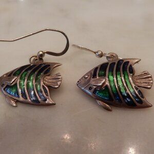 Kabana Tropical Fish Enamel on Silver Dangle Earrings